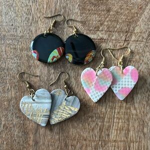 3 Pairs Handmade Clay Earrings